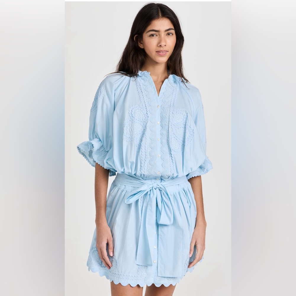 NWT Juliet Dunn Poplin Blouson Dress Medium Light Blue $490 Shopbop